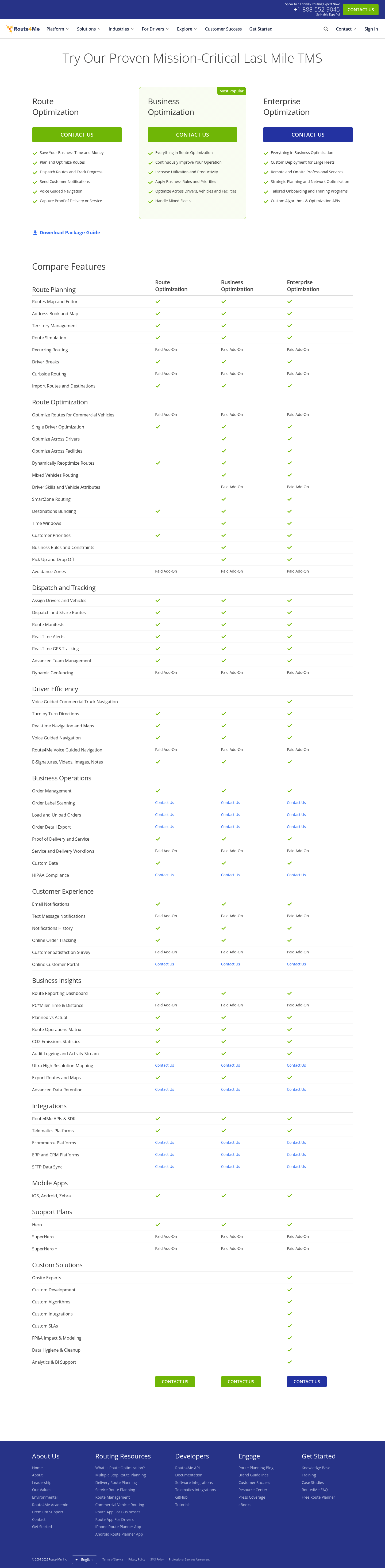 Screenshot of Route4Me's pricing page showing its plans and prices