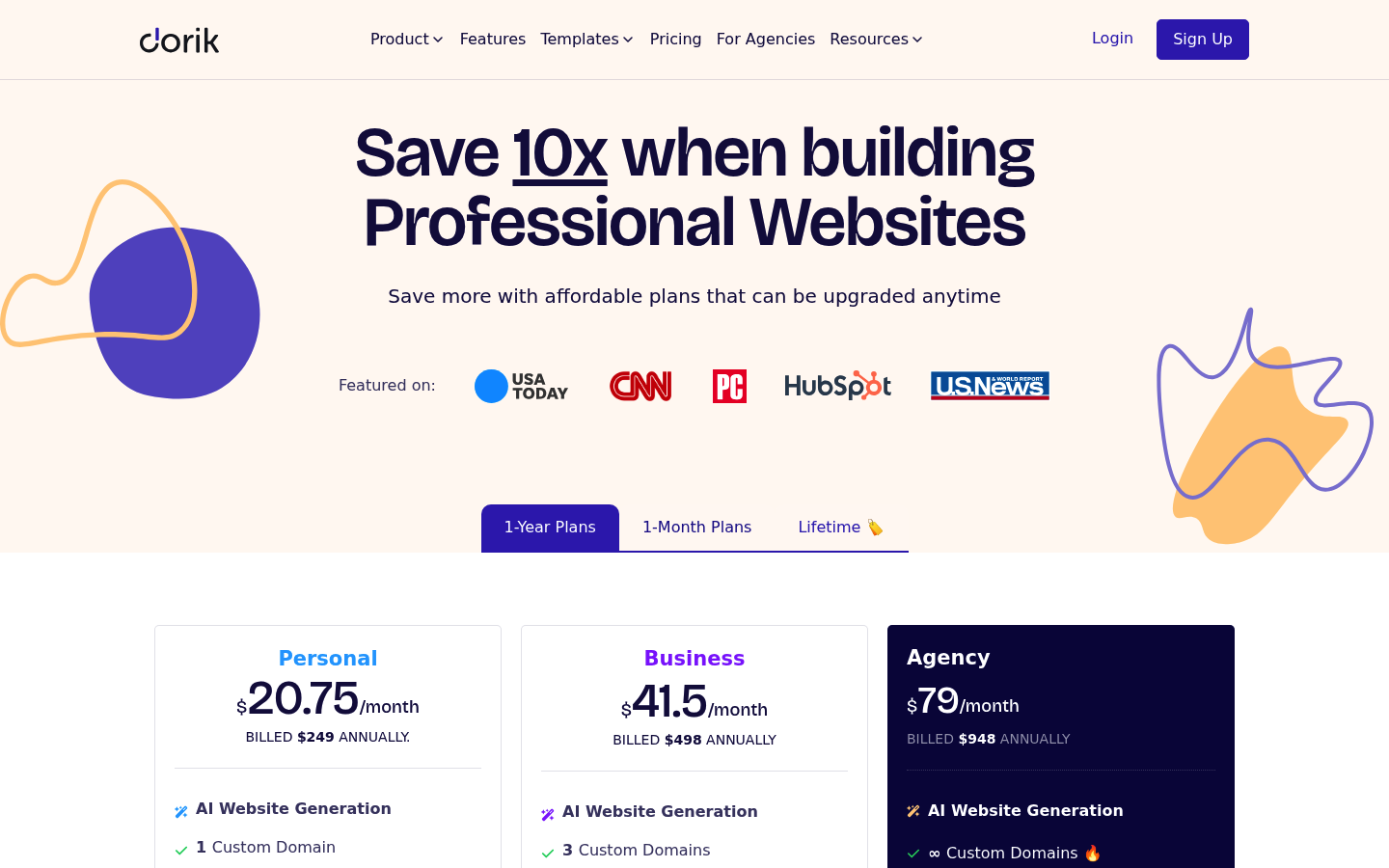 Screenshot of Dorik's pricing page showing its plans and prices