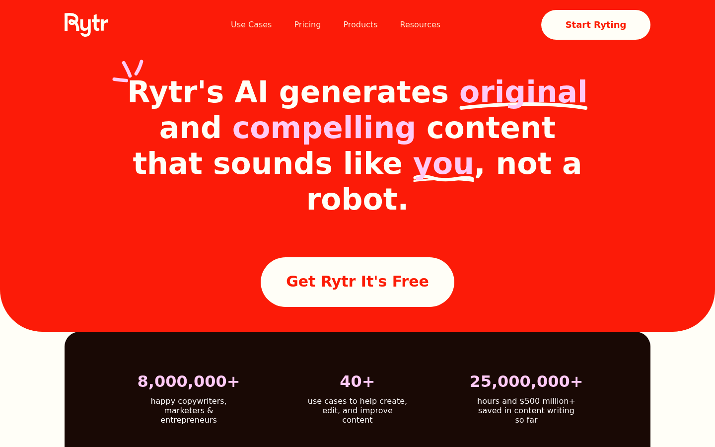 Screenshot of Rytr's pricing page showing its plans and prices