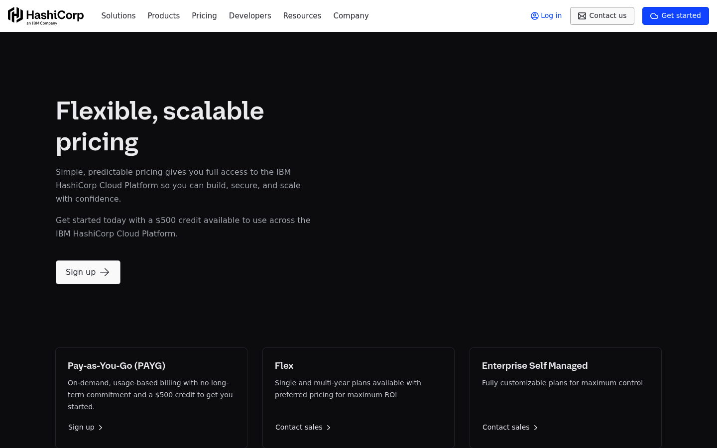 Screenshot of Terraform Cloud's pricing page showing its plans and prices
