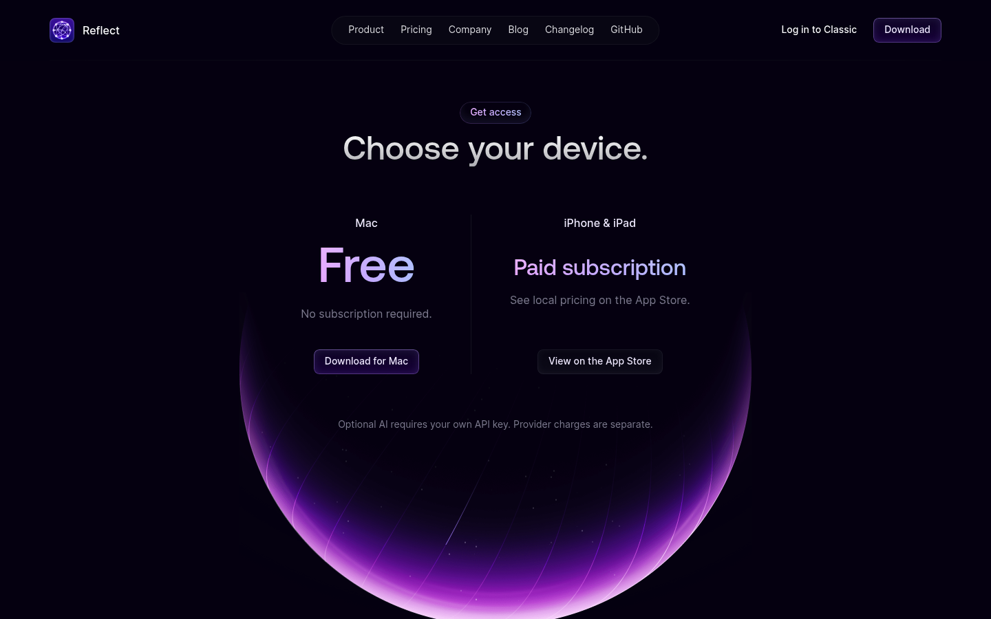 Screenshot of Reflect's pricing page showing its plans and prices