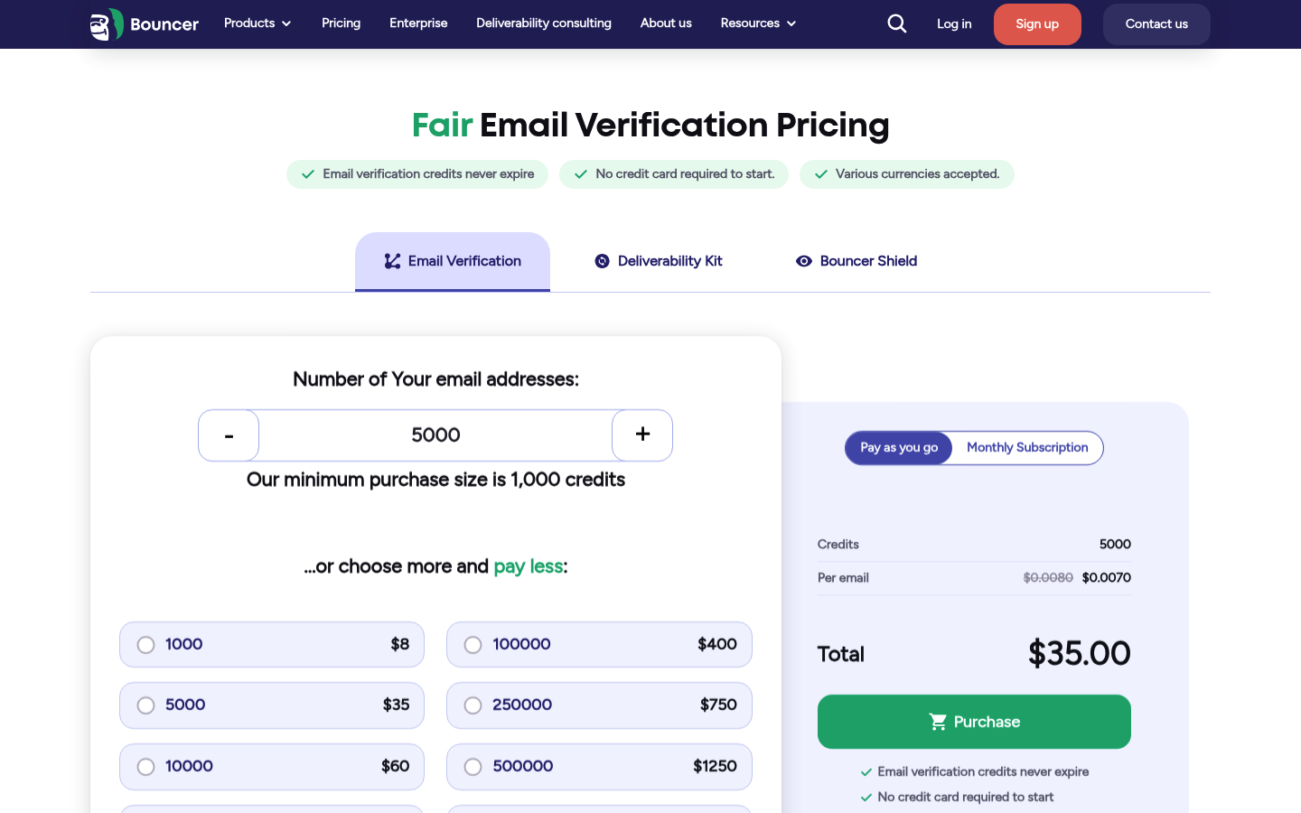 Screenshot of Bouncer's pricing page showing its plans and prices
