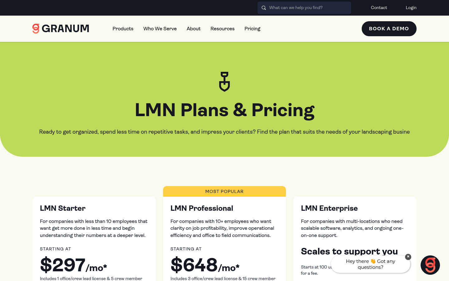 Screenshot of LMN's pricing page showing its plans and prices
