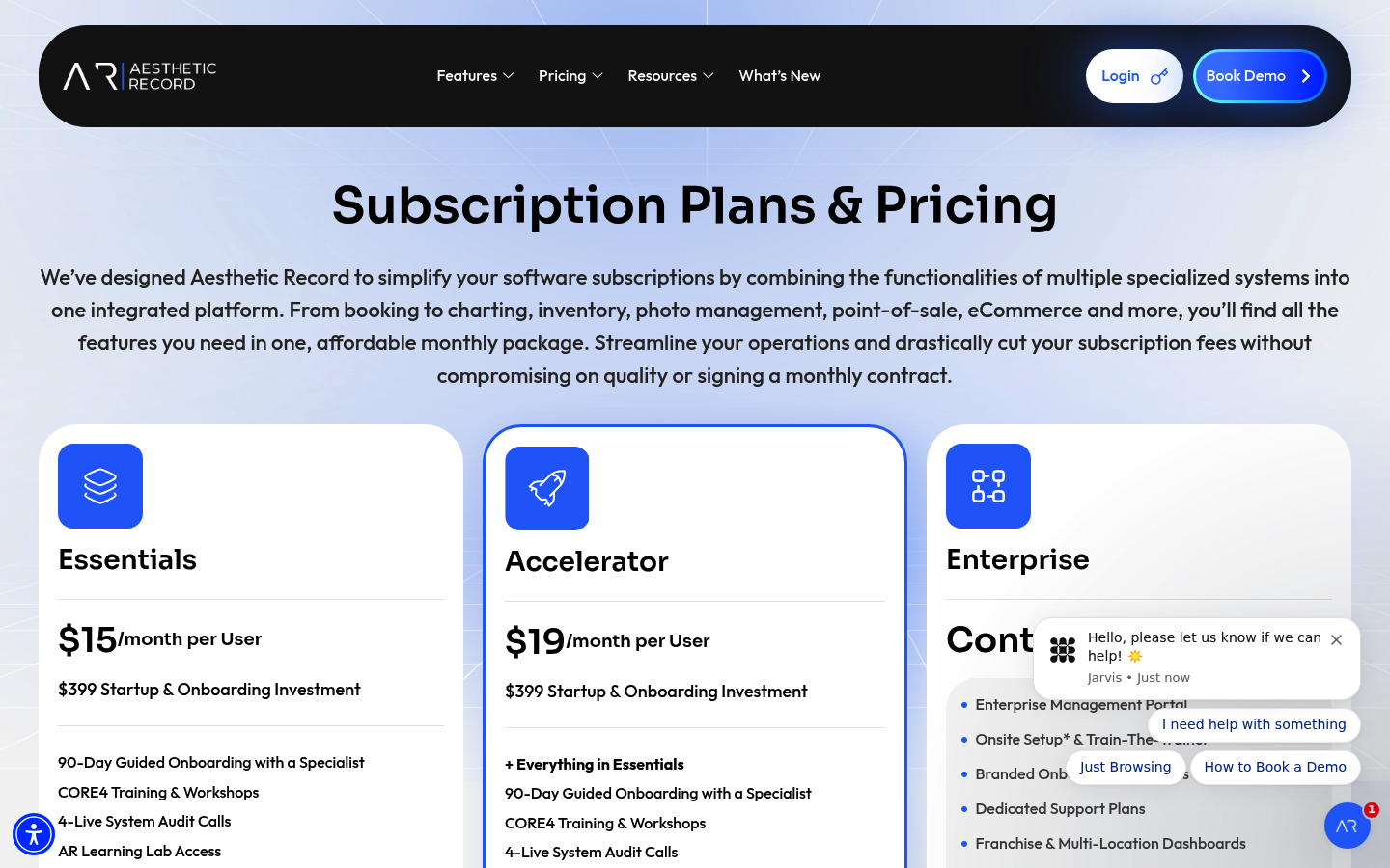 Screenshot of Aesthetic Record's pricing page showing its plans and prices