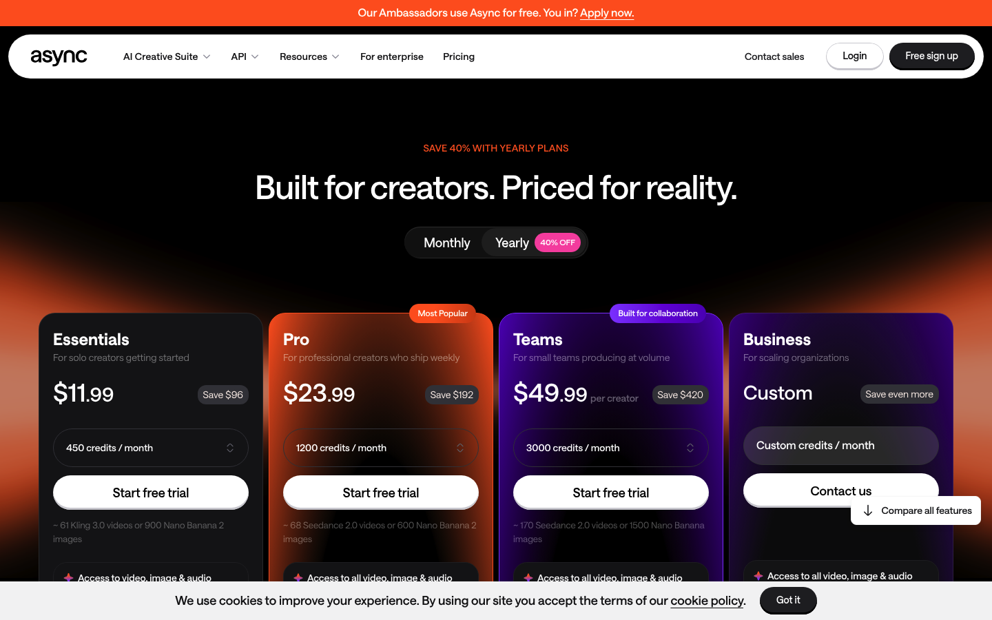 Screenshot of Podcastle's pricing page showing its plans and prices