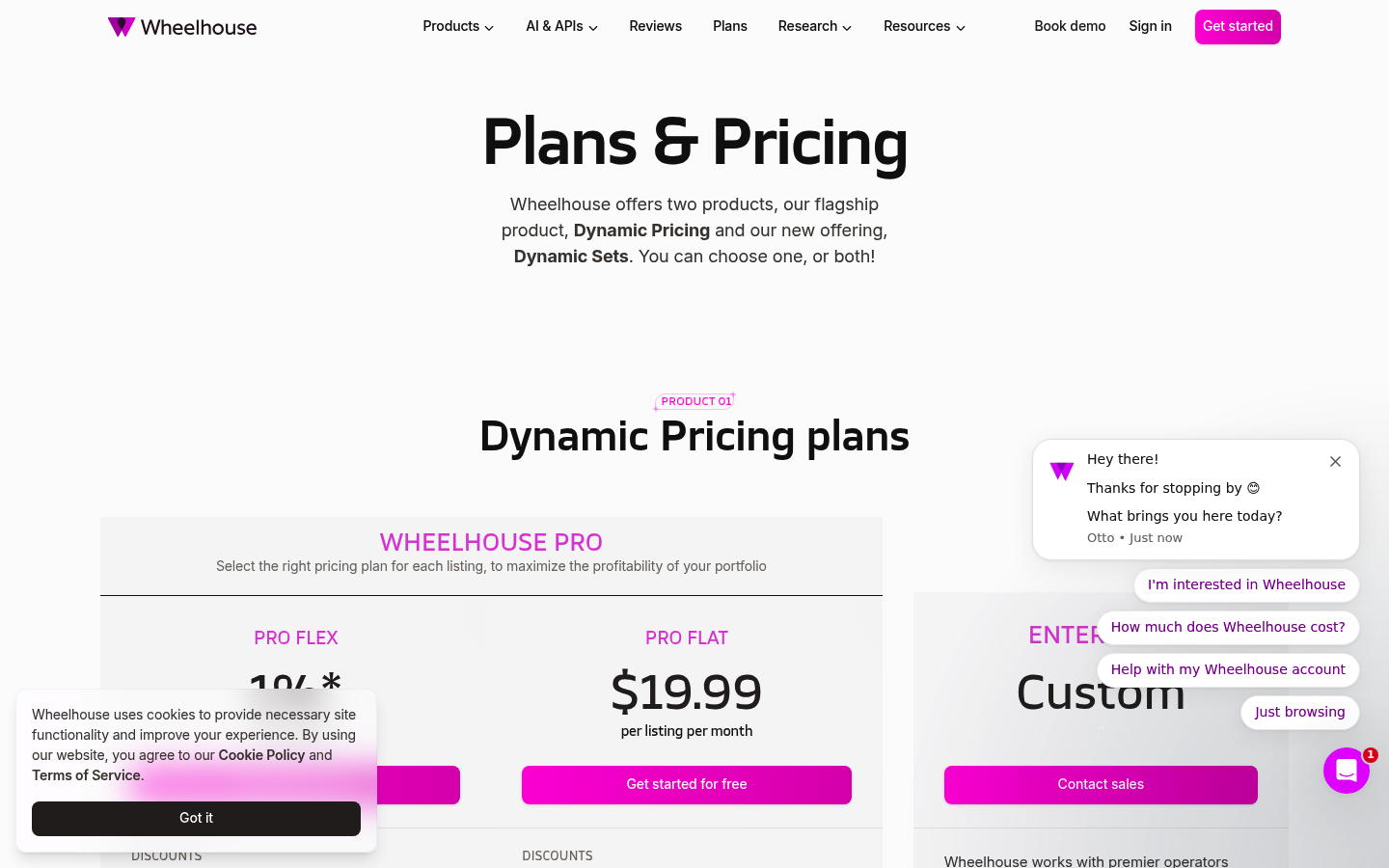 Screenshot of Wheelhouse's pricing page showing its plans and prices