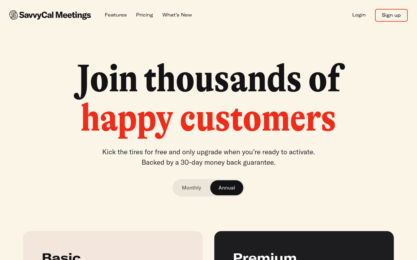 Screenshot of SavvyCal's pricing page showing its plans and prices